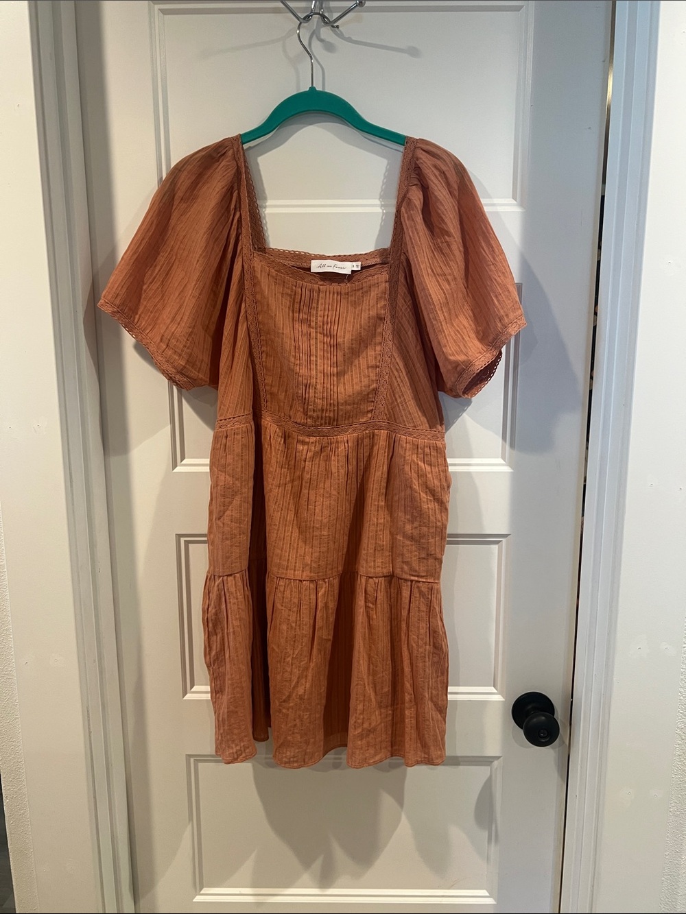 All in Favor Rust Tiered Square-Neck Mini Dress